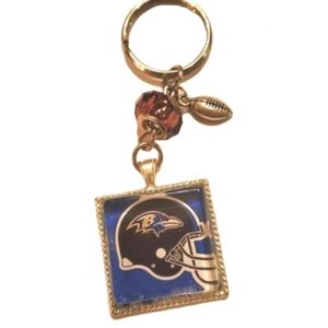 Handmade Baltimore Ravens glass keyring, unisex. Football charm